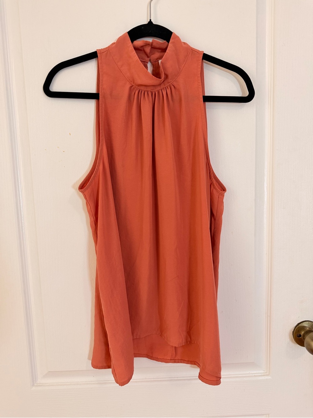 Prologue Coral Terracotta Sleeveless Pleated Neck Blouse Tunic Top